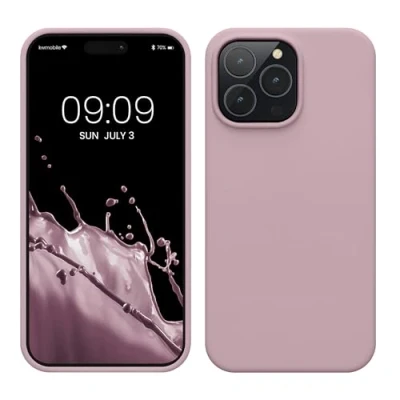 Abbildung von kwmobile Hülle für das iPhone 14 Pro Max dünnes Silikon Handy Case stoßfeste Handyhülle mit weicher Oberfläche unterstützt kabelloses Laden Mauve