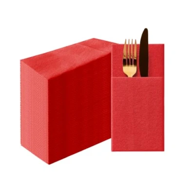 Abbildung von PAW Airlaid Pocket Servietten (39 x 40 cm) I 50 Stück Einfarbig Stoffähnlich Elegante Tischdekoration HoReCa Zu Anlässen wie Hochzeiten, Feiern, Weihnachten Unicolor: Rot