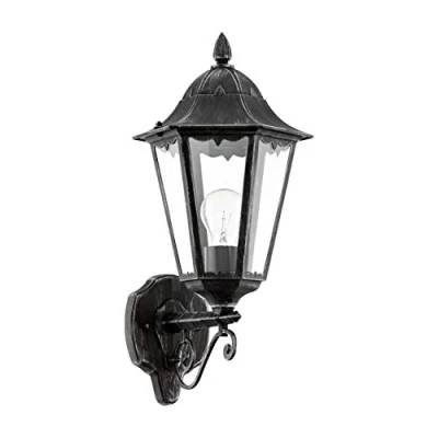 Abbildung von EGLO Außen Wandlampe Navedo, 1 flammige Außenleuchte, Wandleuchte stehend aus Aluguss und Glas, Schwarz, silber patina, E27 Fassung, IP44