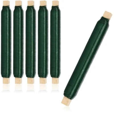 Abbildung von com four® 6X Blumenwickeldraht Set, Bindedraht in grün auf Holzstab gewickelt, Stärke 0,65 mm, 600 g (Grün 06 Stück)