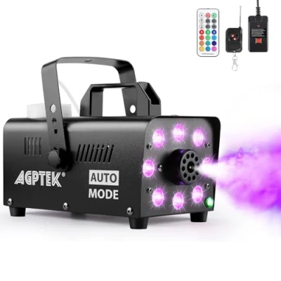 Abbildung von Nebelmaschine, AGPtEK Rauchmaschine mit 13 farbigen LED Lichtern und RGB Effekt, 500W 2000CFM 2 kabelgebundenen Funkfernbedienungen, perfekt für Hochzeiten, Halloween Bühnenshows