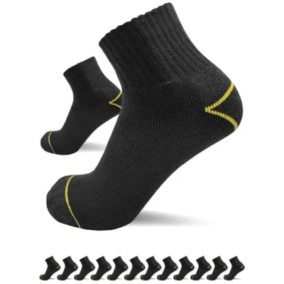 Abbildung von sogzz Arbeitssocken Quarter Socken Herren kurz 12 Paar Arbeit Sneaker halbhoch, Kurzsocken, 75% Baumwolle, Arbeitersocken z.B. für Arbeitsschuhe, Work Socks, 43 46, Schwarz/Schwarz