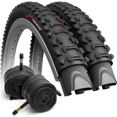 Abbildung von Fincci Set Paar Fahrradreifen 26 x 1.95 Zoll 50 559 Faltbar 60 TPI Reifen mit Autoventil Fahrradschlauch für MTB Mountain Hybrid Mountainbike Fahrrad (2er Pack)
