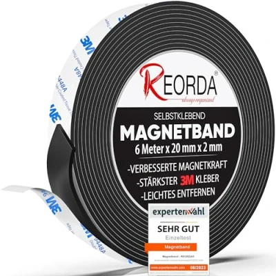 Abbildung von REORDA® Magnetband selbstklebend stark Magnetstreifen mit starkem 3M Kleber Magnetklebeband optimierter Magnetkraft Magnet Klebeband