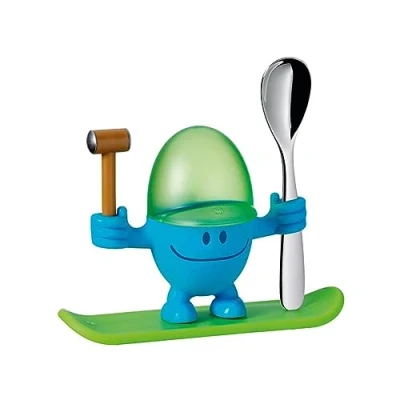 Abbildung von WMF McEgg Eierbecher mit Löffel, lustiger Kinder, Kunststoff, Cromargan Edelstahl poliert, spülmaschinengeeignet, blau