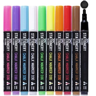 Abbildung von STATIONERY ISLAND Kreidestifte für Tafel Abwaschbar, Kreidestift Fenster, 10 Farben Kreidemarker Glas &amp; Tafeln, Bunt Fensterstifte