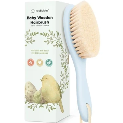 Abbildung von Baby Haarbürste Neugeborene Holz Babybürste mit weichen Ziegenhaarbürste,Milchschorf Bürste,Haarbürste Erstausstattung Neugeborene,Säugling,Kleinkinder Babypflege, Babyzubehör(Frost, Oval)