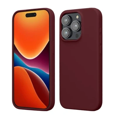 Abbildung von kwmobile Handyhülle für iPhone 15 Pro Hülle, Case Hülle Silikon kabelloses Laden Bordeaux Violett