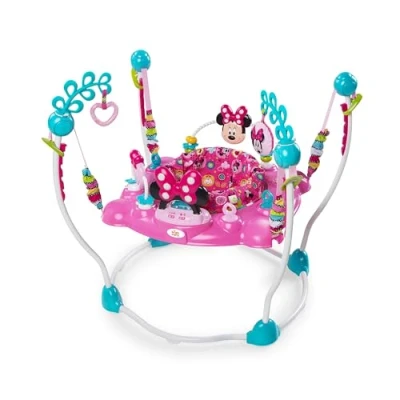 Abbildung von Bright Starts, Disney Baby, Minnie Maus Peekaboo, Spring und Spielcenter mit Spielstation Lichtern Musik, 12 Aktivität Spielzeug, 360 drehender Sitz, höhenverstellbares, Kinder ab 6 Monaten