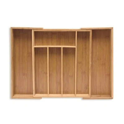 Abbildung von Relaxdays Besteckkasten, ausziehbar, Bambus Schubladeneinsatz hoch, 6,5x38x35,5 cm, Besteckeinsatz für Schubladen, Natur