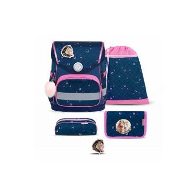 Abbildung von Belmil Compact mit Patches Schulranzen Set 5 teilig Meet your Horses Brustgurt, Magnetverschluss, Patch 1 Stück Schulrucksack
