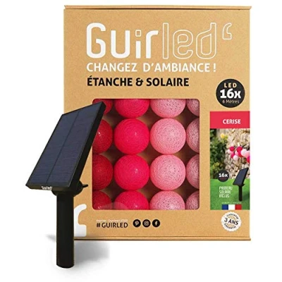 Abbildung von GuirLED Außengirlande mit Lichtkugeln LED Guinguette Wasserdicht IP55 Hocheffizientes Solarpanel Automatisches EIN/AUS 16 Kugeln 3 m Kirschrot