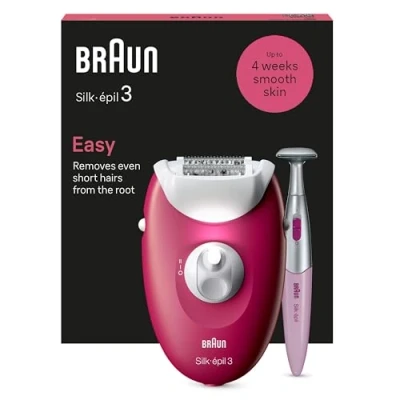 Abbildung von Braun Silk épil 3, kabelgebundener Epilierer Damen für Haarentfernung, Aufsätze Rasierer, Trimmer und Massage Körper, 3 202, Himbeere