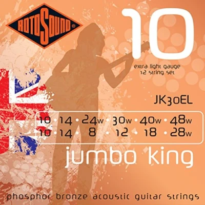 Abbildung von Rotosound Phosphor Bronze Saiten für 12 saitige Akustikgitarren, Stärke Super Light 9 9, 12, 20 26 36 20, 46
