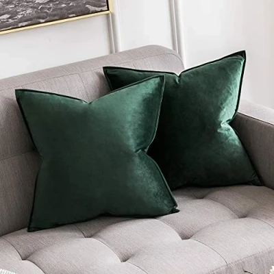 Abbildung von MIULEE 2er Set Samt Kissenbezug Flansch Kissenhülle Dekorative Sofakissen Dekokissen Umwickelte Kante Kissenbezüge Zierkissenbezug für Sofa Wohnzimmer Schlafzimmer 45x45 cm Dunkelgrün