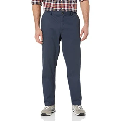 Abbildung von Amazon Essentials Herren Knitterarme Flatfront Chinohose, Gerade Geschnitten, Marineblau, 34W / 34L