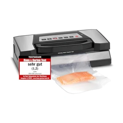 Abbildung von CASO VRH 690 advanced Vakuumierer Vakuumiergerät, Testsieger Haus &amp; Garten Test, bis zu 150 Vakuumiervorgänge, doppelte Schweißnaht, 20 Liter/Min, integriertes Rollenfach mit praktischem Cutter