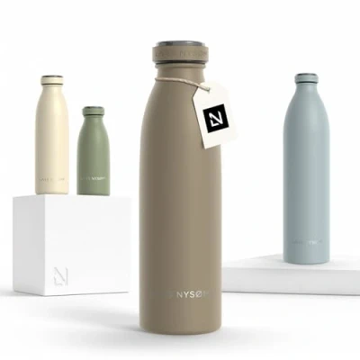 Abbildung von LARS NYSØM Edelstahl Trinkflasche 350ml, 500ml, 750ml, 1L, 1 5 liter Thermosflasche Kohlensäure geeignet Auslaufsichere Wasserflasche für Sport, Outdoor, Schule (Taupe Brown, 500ml)