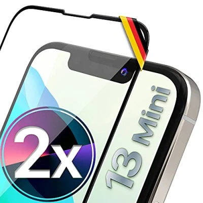 Abbildung von UTECTION 2X Full Screen Schutzglas für iPhone 13 Mini Perfekte Passform vom Deutschen Anbieter Kinderleichte Anbringung &gt; Keine Blasenbildung, ultimative Glashärte Langzeitschuz