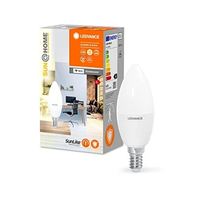 Abbildung von LEDVANCE SUN@HOME LED Lampe E14 4,9W ersetzt 25 W, 425 Lm, Sonnenlicht bis Kaminfeuer (2200 5000K), CRI95, Smarte WIFI Leuchte per Alexa, google und App steuerbar mit Biorhythmusfunktion