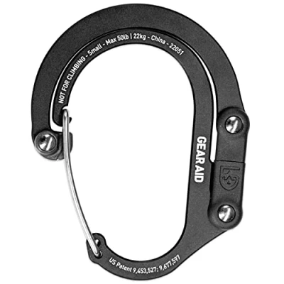 Abbildung von GEAR AID HEROCLIP Karabinerclip und Haken (Klein) für Geldbörse, Kinderwagen Rucksack, Schwarz