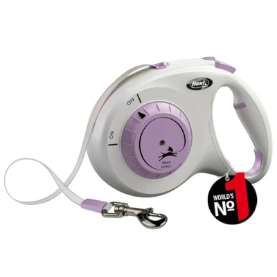 Abbildung von flexi® Select Gurt 7 m hellgrau lila, zwischen 0 einstellbare Roll Leine für Hunde bis 25 kg