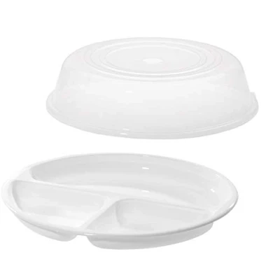 Abbildung von Westmark Mikrowellen Set, 2tlg., Menüteller und Abdeckhaube, ø je 25 cm, Kunststoff, Weiß/Transparent, 224022E6
