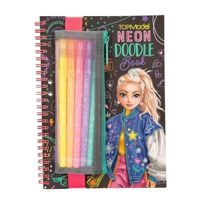 Abbildung von Depesche 13217 TOPModel Neon Doodle Malbuch Set mit 70 Seiten in Schwarz und Weiß, inkl. 5 Gelstiften Sticker