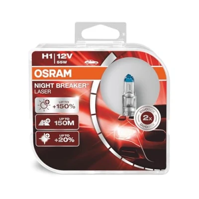 Abbildung von Osram NIGHT BREAKER LASER H1, +150% mehr Helligkeit, Halogen Scheinwerferlampe, 64150NL 2HB, 12V PKW, Hängebox (2 Lampen), white