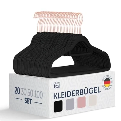 Abbildung von Blumtal Kleiderbügel 20 Stück Samt 360 drehbar und belastbar platzsparend rutschfest Schwarz mit Samtbezug Samtbügel