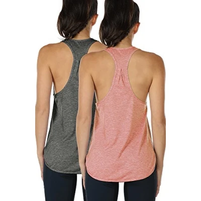 Abbildung von icyzone Yoga Sport Tank Top Damen Racerback Lauftop Fitness Running Shirt Oberteile, 2er Pack (XL, Charcoal/Pink)
