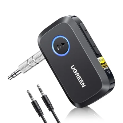Abbildung von UGREEN Aux Bluetooth 6.0 Adapter Auto mit LDAC Dekodierung, Hi Res Audio Gold Standard Zertifizierung, 17Std. Akkulaufzeit, Klinke Empfänger für Autoradio/Stereoanlage/Headset