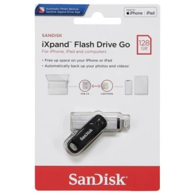 Abbildung von SanDisk iXpand Go Flash Laufwerk iPhone Speicher 128 GB (iPad kompatibel, automatisches Backup, Schlüsselanhänger Funktion, USB 3.0, App), Schwarz