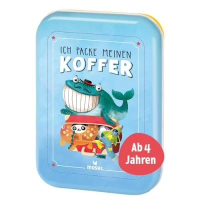 Abbildung von moses. Verlag GmbH 90352 Ich packe meinen Koffer Der Spieleklassiker für Kinder ab 4 Jahren Kinderbeschäftigung Kartenset, Hellblau, White