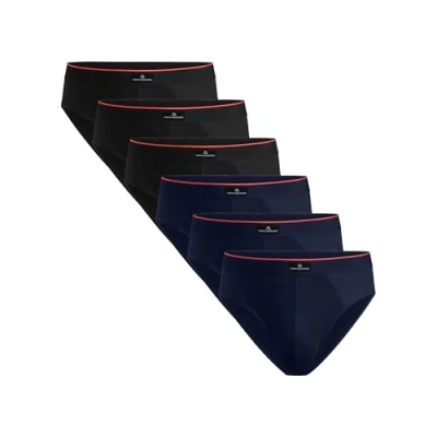 Abbildung von DANISH ENDURANCE 6er Pack Herren Slips, Klassischer Slip aus Baumwolle, Weiche Unterwäsche, Mehrfarbig (3xSchwarz/Rot, 3xNavy/Rot), L
