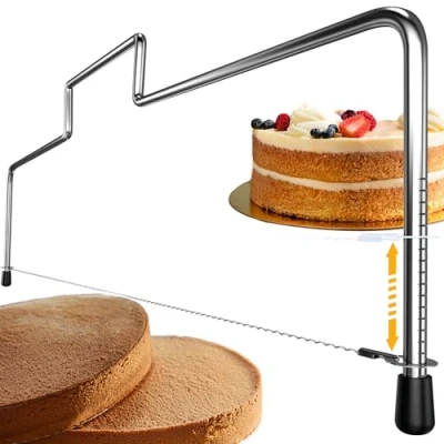 Abbildung von 4smile Tortenschneider Edelstahl Tortenbodenschneider 32 cm, Tortensäge Draht höhenverstellbar Einfach anwendbarer Kuchenschneider für gleichmäßige Tortenschichten