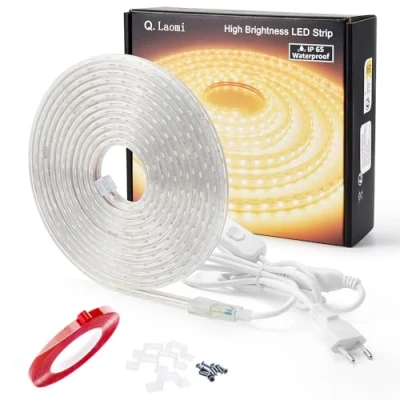 Abbildung von Q.Laomi LED Strip 4 Meter mit Schalter und Stecker, 4M Leiste Bänder Streifen Wasserdicht IP65 Lichtstreifen 230V, Warmweiß