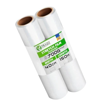 Abbildung von V1 Trade 2x Stretchfolie Transparent Folie für Möbel Hand Umzugfolie 150m x 40 cm Stretchfolienrolle Transparentfolie 23my Verpackungsfolie auf Rolle Wickelfolie Umzugsfolie Dehnung 250%