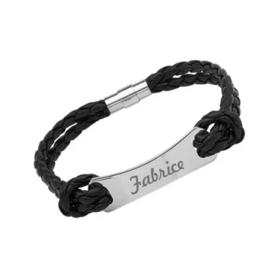 Abbildung von Geflochtenes Lederarmband mit Gravurplatte Armbänder