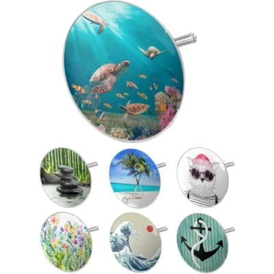 Abbildung von arteneur® Badewannenstöpsel Universal mit Motiv Meeres Schildkröten Dreifach Dichtung Verstellbar Rostfrei Extra Schwer für stabilen Halt Stöpsel Badewanne Zubehör