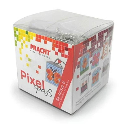 Abbildung von Pracht Creatives Hobby Pixel P90013 63501 Spaß Bastelset 6, zur Gestaltung von 6 Schlüsselanhängern (Medaillons) für Kinder, kinderleichtes Stecksystem, ohne Bügeln und Kleben, Steinchen aus Biokunststoff