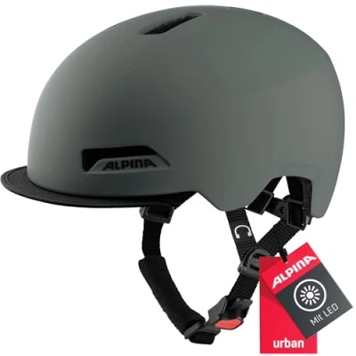 Abbildung von ALPINA BROOKLYN Beleuchteter, Robuster und Komfortabler Urban Fahrradhelm Mit LED Licht Für Erwachsene, coffee grey matt, 52 57 cm