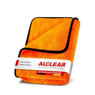 Abbildung von ALCLEAR 9520 Auto Trockentuch XXL Microfasertuch Autopflege, saugstark, 90x60cm für kratzfreies Trocknen, Mikrofasertuch Microfasertücher Poliertuch Auto, Orange