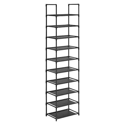 Abbildung von SONGMICS Schuhregal, 10 Ebenen, schmal, 28 x 45 173 cm, Metallgestell, Vliesstoffregale, für Flur, Schlafzimmer, Schwarz, LSH010B02