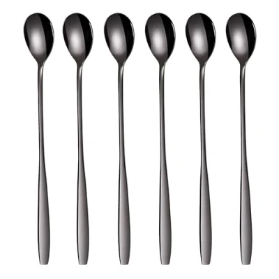 Abbildung von GRÄWE Latte Macchiato Löffel Set, Schwarz, 6 teilig, 22 cm, Lange Löffel, Cocktaillöffel, Dessertlöffel, Eislöffel, für Eiskaffee, Edelstahl, spülmaschinengeeignet