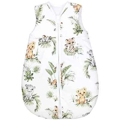 Abbildung von TupTam Schlafsack Baby Wärmender Ganzjahresschlafsack 2.5 TOG, OEKO TEX, Ärmellos, Farbe: Safari/Löwe/Braun/Blätter/Grün, Größe: 80 86