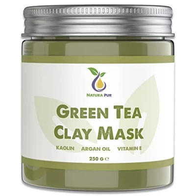 Abbildung von Grüner Tee Gesichtsmaske 250g, vegan NATURKOSMETIK Anti Pickel, Mitesser Maske und gegen Akne Aging Pflege für trockene unreine Haut Reinigungsmaske Gesicht Körper
