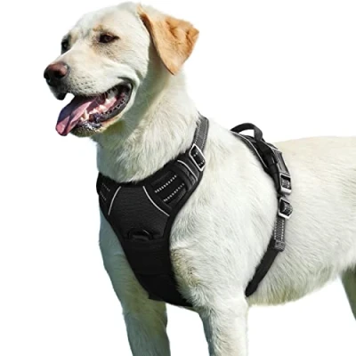 Abbildung von Eagloo Hundegeschirr Grosse Hunde, Anti Zug mit Reflexstreifen und Kontrolle, Verstellbar Einstellbar Geschirr Hund Groß, Brustgeschirr für Labrador, Schwarz, L