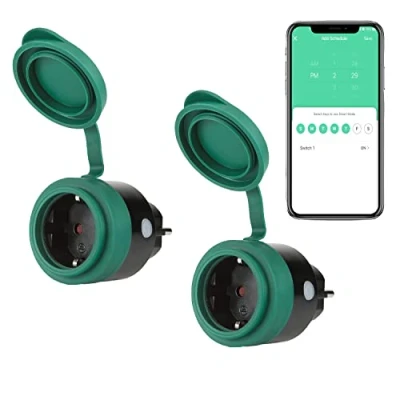 Abbildung von SEC 24 WLAN Steckdose Outdoor mit Zeitschaltuhr Schalter, Alexa Fernbedienung Sprachsteuerung,WiFi Smarte Stecker,Kompatibel Alexa, Google Home,Energiesparend,2 Pack.