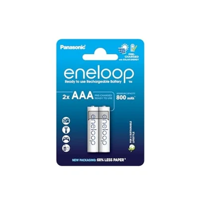 Abbildung von eneloop, AAA/Micro NI MH Akku, 2er Pack, Kapazität mit min. 800 mAh, Ready to Use Akkus, bis zu 2000 Mal wiederaufladbar, plastikfreier Verpackung, Standard, weiß